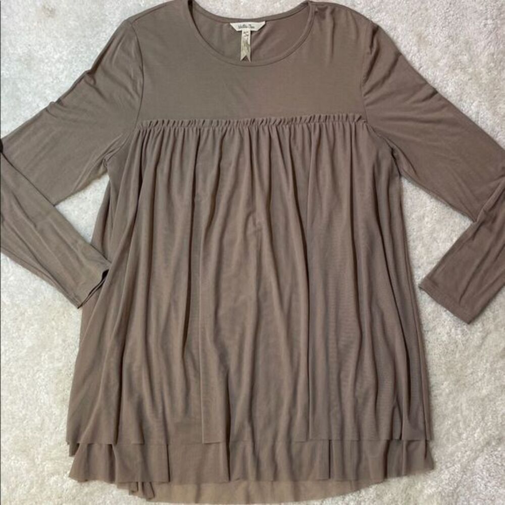 Matilda Jane Taupe Long Sleeve Babydoll Tunic Blouse Women’s Sz M